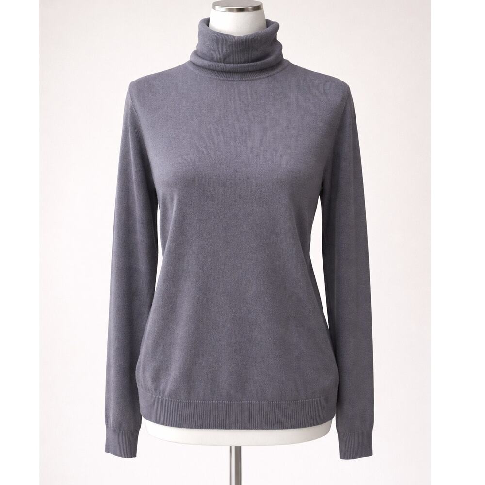 AGNÈS B. Sweater Womens Large Gray Turtle Neck Ribbed Trim Minimalist Knitwear